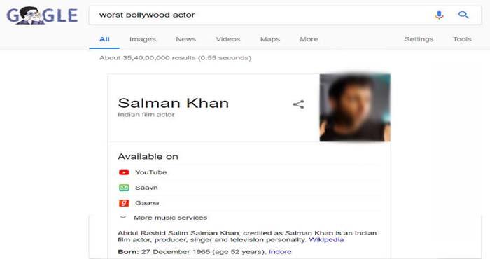 google says bollywood worst actar is salman khan