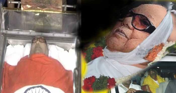 whay are karunanidhi death body entombment