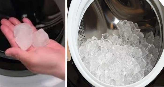 woman always put ice cubes with clothes in washing machine